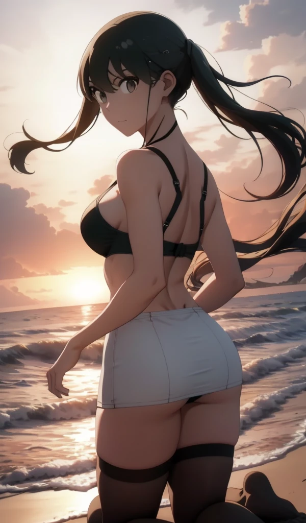 SFW、sexy、Erotic、Under the scorching sun、A sunny girl is heading to the legendary desert dungeon。She is wearing a swimsuit、Her shiny hair fluttering in the wind、Her hair and skin were shining with water droplets and sweat.、The sweat turns into steam and escapes from the body.。The setting is a desert country that stretches to the horizon、Seawater is not visible、The air is completely dry and scorching hot.。The girl was heading towards the sand dunes in the distance.、There&#39;s a legendary dungeon up ahead.。The overall style is a realistic anime that harmonizes the beauty of the sand and the girl.、Characterized by rich and intricate detail。This image is、Realistic Lighting、Accurate proportions、Focus on precise texture、Crafted down to the smallest detail。--Highly detailed, --vivid colors, --dynamic pose, --sharp focus, --dramatic lighting, --realistic ???????, --max, --rt, --high_quality, --ultra_detail, --intricate_design, --extremely_detailed, --hyper_realistic, --zenith, --sweaty skin, --sweaty skin, --swimsuit, --suimwear