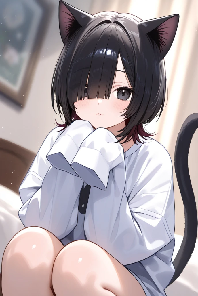 one girl, cat ears, naive, collar, hoodie, cute, girl is my pet, obedient, cute