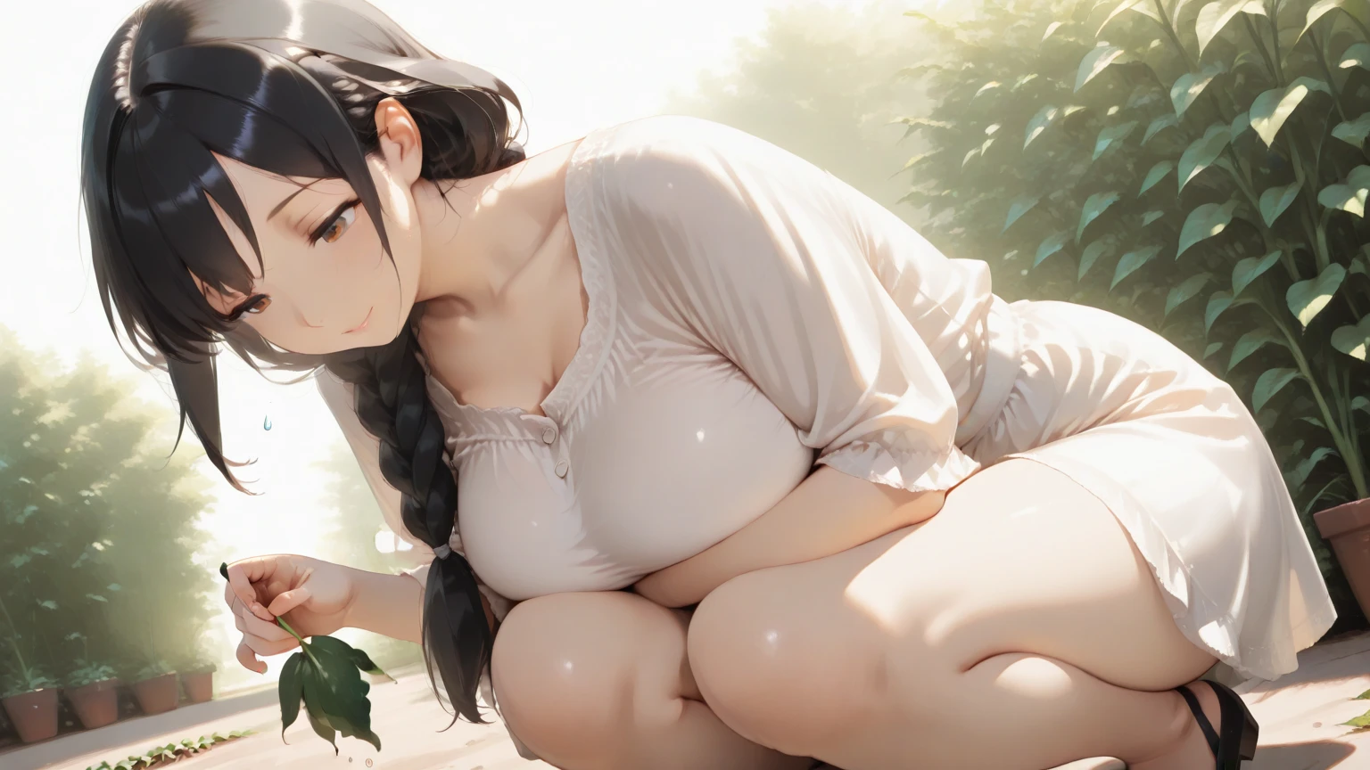 (1girl),(masterpiece), (work of art), (amazing work), (detailed eyes), (green eyes),(multicolored), (long black hair), (sparkling eyes), (1girl),),best quality, full body, expressive eyes, perfect face,green tank top, large breasts , pregnant, heavily pregnant, dripping pussy, spread legs, dripping cum, covers in cum, dripping wet with cum, cum slut, fucked stupid