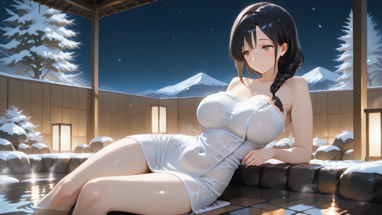 In the heart of a breathtaking sunset scene, a beautiful Japanese girl is seated on a sidewalk, her face flushed with embarrassment as she subtly invites the viewer's gaze. Her thin white shirt clings to her body, revealing nipples that are erect and visible, adding an alluring sexiness to her appearance. Her beautiful, anime-inspired face is adorned with a charming, yet embarrassed expression. Her long, black, short hair frames her delicate features, cascading gently over her shoulders in a beautiful, realistic hairstyle. Her eyes, equally detailed and realistic, sparkle with a sense of vulnerability and allure.
With the golden ratio as
