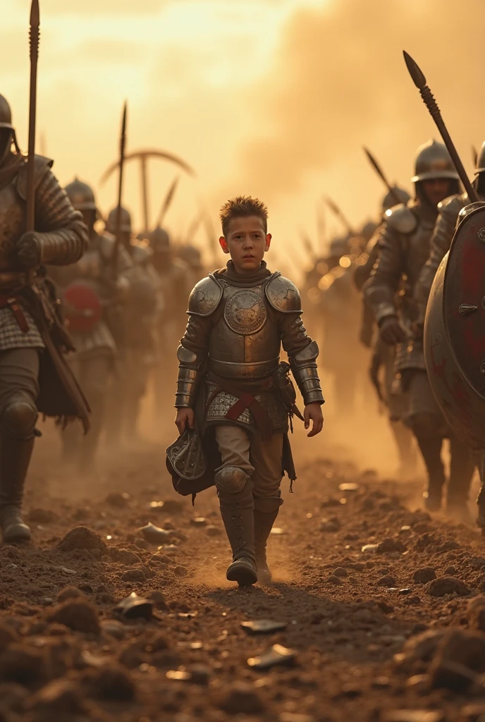 Short Italian soldiers, 27 years old, short brown hair, gray eyes, a slap
eye, wearing robust medieval armor.
