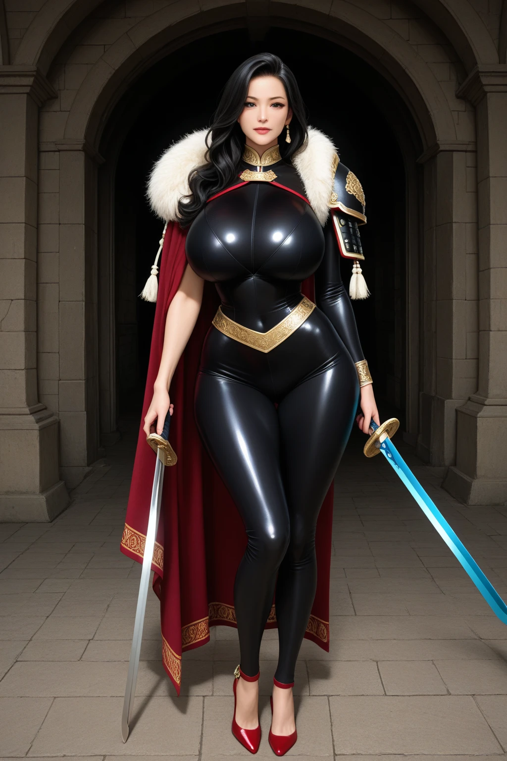 ((high detailed, best quality, 4k, masterpiece, hd:1.3)), ((best quality)), (((HD))), (((8k))), (ultraDH), (ultra HD), Princess Daisy, blue eyes, BREAK blue eyes, seductive, attractive, smooth anime cg art, 36C breasts, long legs, vivid colors, detailed digital art, slim body, perfect skin, dark blonde hair, long hair, blonde hair, blonde hair, BREAK crown, cleavage, 36C cleavage, looking at viewer, BREAK looking at viewer, extremely detailed face, red santa suit, red santa claus suit, santa claus suit, earrings, gem, dark black makeup lips, dark gothic eyeshadows, dark eyeshadows, black eyeshadows, black sexy lips, black lips, (dark:1.2), dark lips, very dark lips, (perfect hands, perfect anatomy), black makeup, black medium lips, black thick lips, detailed fingers, five fingers per hand, 5 fingers, (1 girl), detailed lips, detailed black lips, black painted lips, gothic painted lips, BREAK night, night sky, (breast focus), (arms outstreched:1.2), (from above:1.1), (breasts out:1.3), (off shoulder:1.1), (white horns), (corset), inside a lava castle, she inside a sea of lava, she bathing in lava, full body, perfect long legs, perfect foots, legs and foots into the lava, (((gigantic breasts))), (((she's a dominatrix pornstar))), (((dominatrix outfit)))