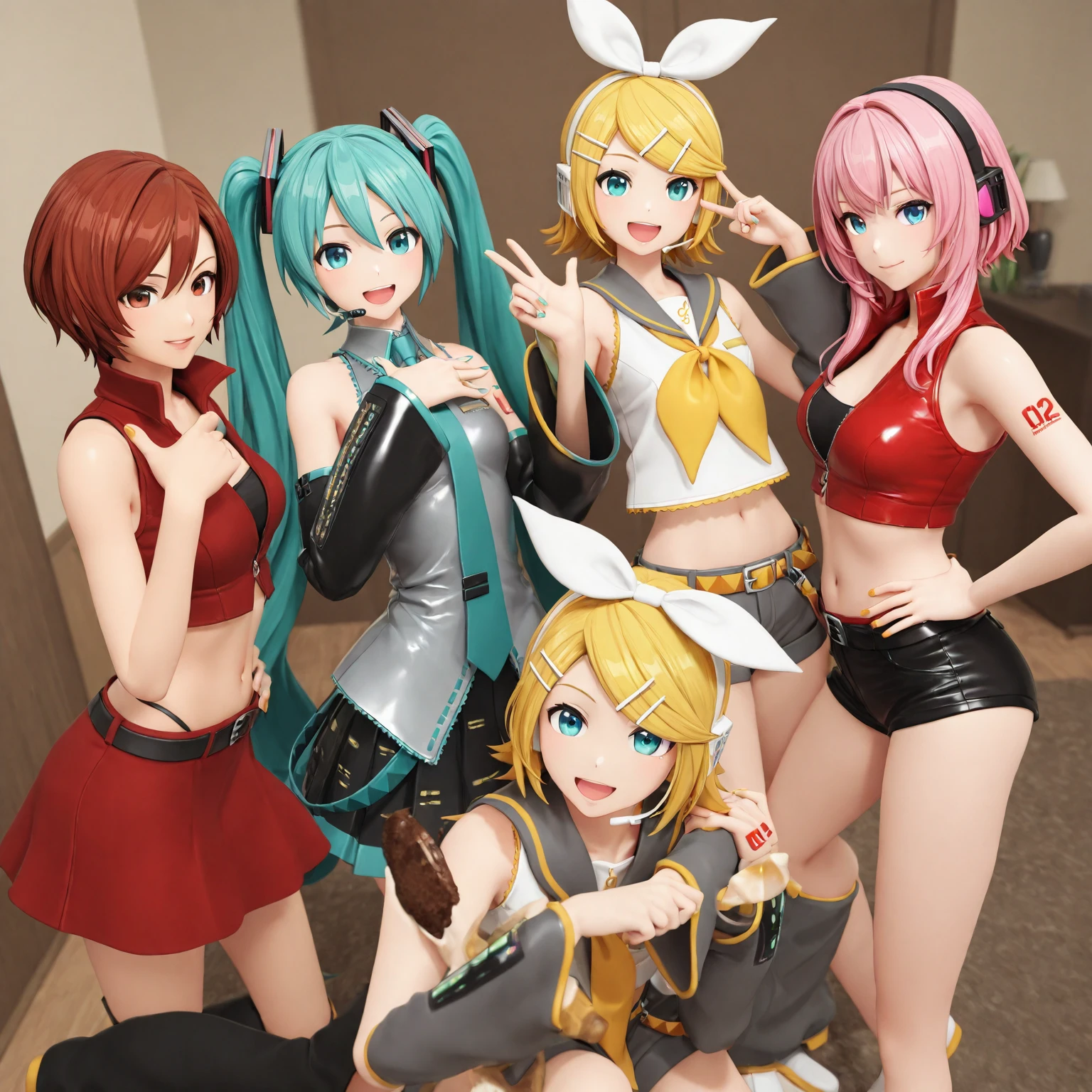 ((masterpiece、Highest quality、Official Art))、PRAYER、Anime Key Media、Idol Concert、Concert Stage、(3人のcute naked girls、Big eyes:1.3、Baby Face:1.3、12 years old:1.5、smile、sing、dance、Ribbon headband、Ultra mini skirt:1.2、Japanese style idol costume:1.2 )、Exposing the breasts、Hair of different colorr.々Hair style、(((Full nudity、Pussy、cute)))、(Sweat a lot、Glowing Skin)、Anime key visual, ((The characters are unique))