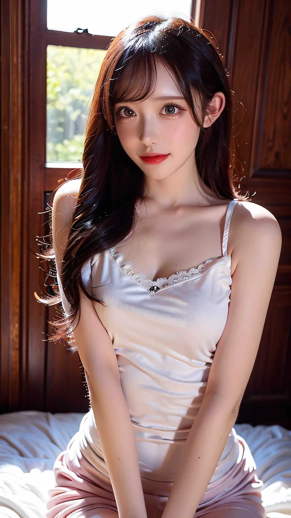 nsfw, breasts curtain, floral print, cleavage,navel,bare shoulders, bare arms, ((Yushuxin,1 Girl,Solitary)), Warm colors, Atmosphere, 4K, masterpiece, high resolution, ridiculous, Bare shoulders, Sexy long legs, on the bed, Strike a pose, brown wavy hair, lust, eyes, Shy, Pure Desire, Tempting, Sexy pose, Big breasts, Very detailed face, Light and delicate makeup, Charm and sophistication, Attractive posture, beauty, grace, lifelike, Very detailed, amazing, beauty的, Young and energetic, Charming model