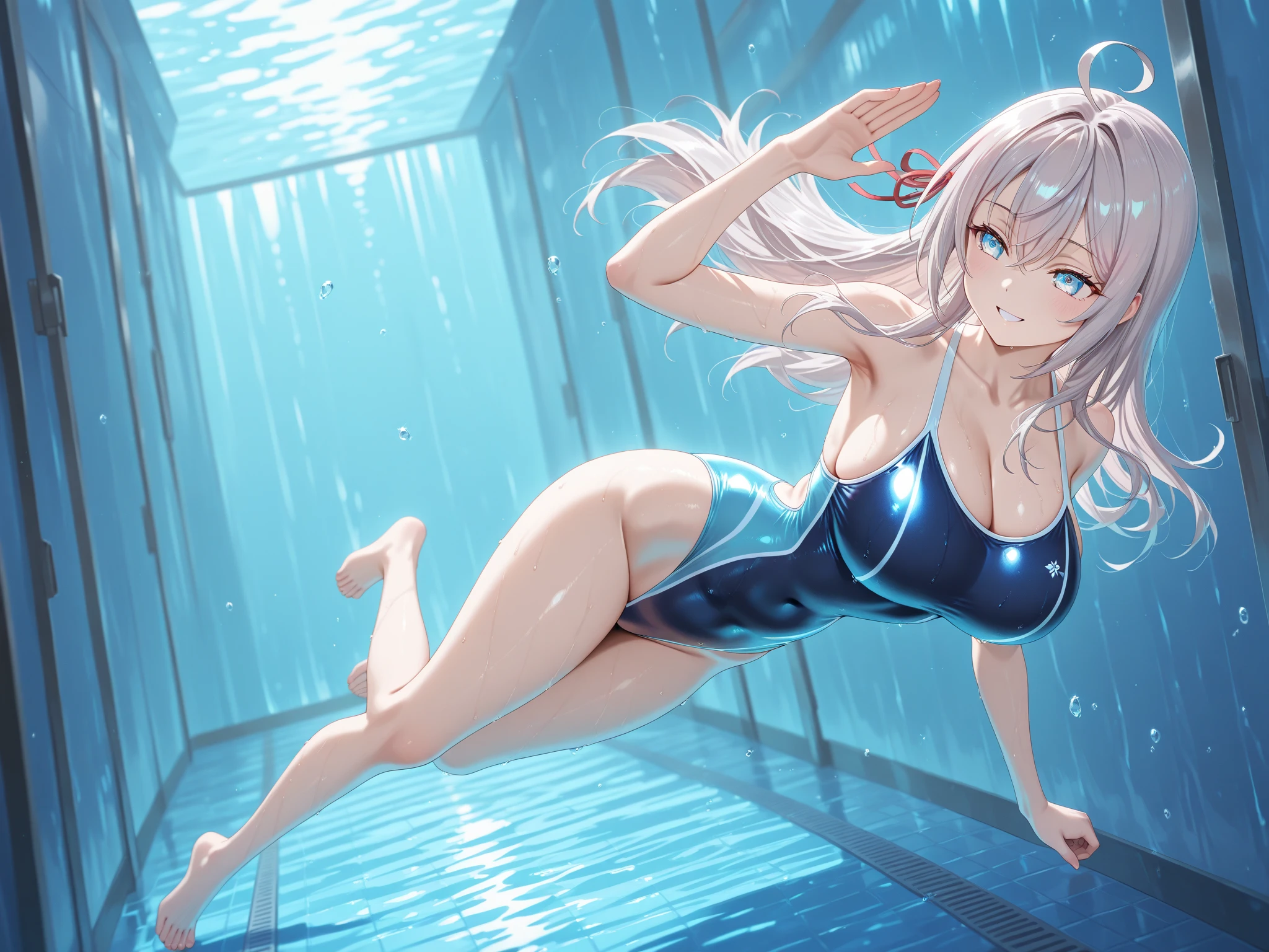 An Hyperrealistic Huge tits girl naked , full body, Perfect body, swimming White Ice Cream, HD