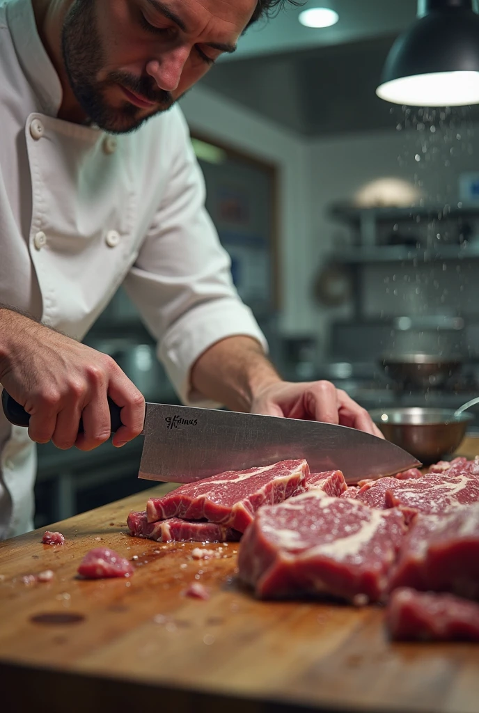 someone is preparing a steak on a cutting board with lemons and spices, ground red meat, gourmet cooking, eating meat, red meat shreds, meat, filleting technique, closeup of a butcher working, commercial product photography, food particles, commercial shot, beef, cooking show, cooking, fine dining, juicy meat, professional product photo, chef table, butcher