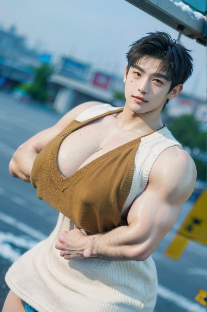 Arav man with huge breasts poses for photo, very beautiful. Big Muscles, Korean male, muscular! White, muscular!!, OPPEIN proportions, OPPEIN, Big breasts, yanjun chengt, Big Muscle, Big Muscles, Big Muscle, muscular!, Exaggerated body shape, Huge muscles, Broad shoulders, muscular!! Science Fiction
