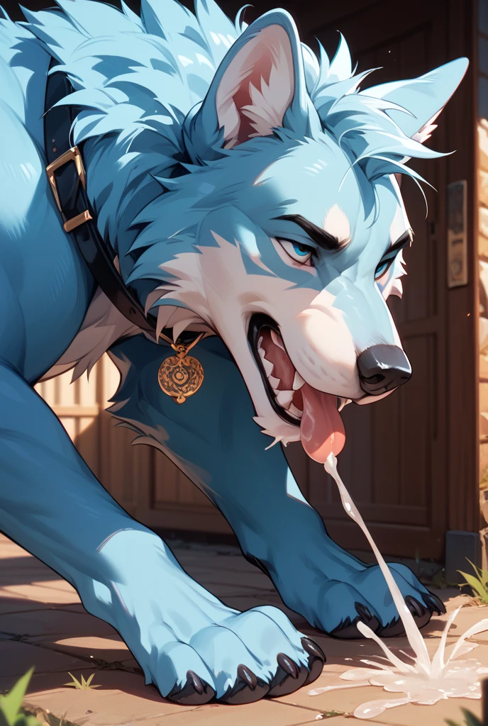 By darkgem, Solo, male, (((feral))), canine, wolf, smirking, rape face, fantasy village, balls, canine penis