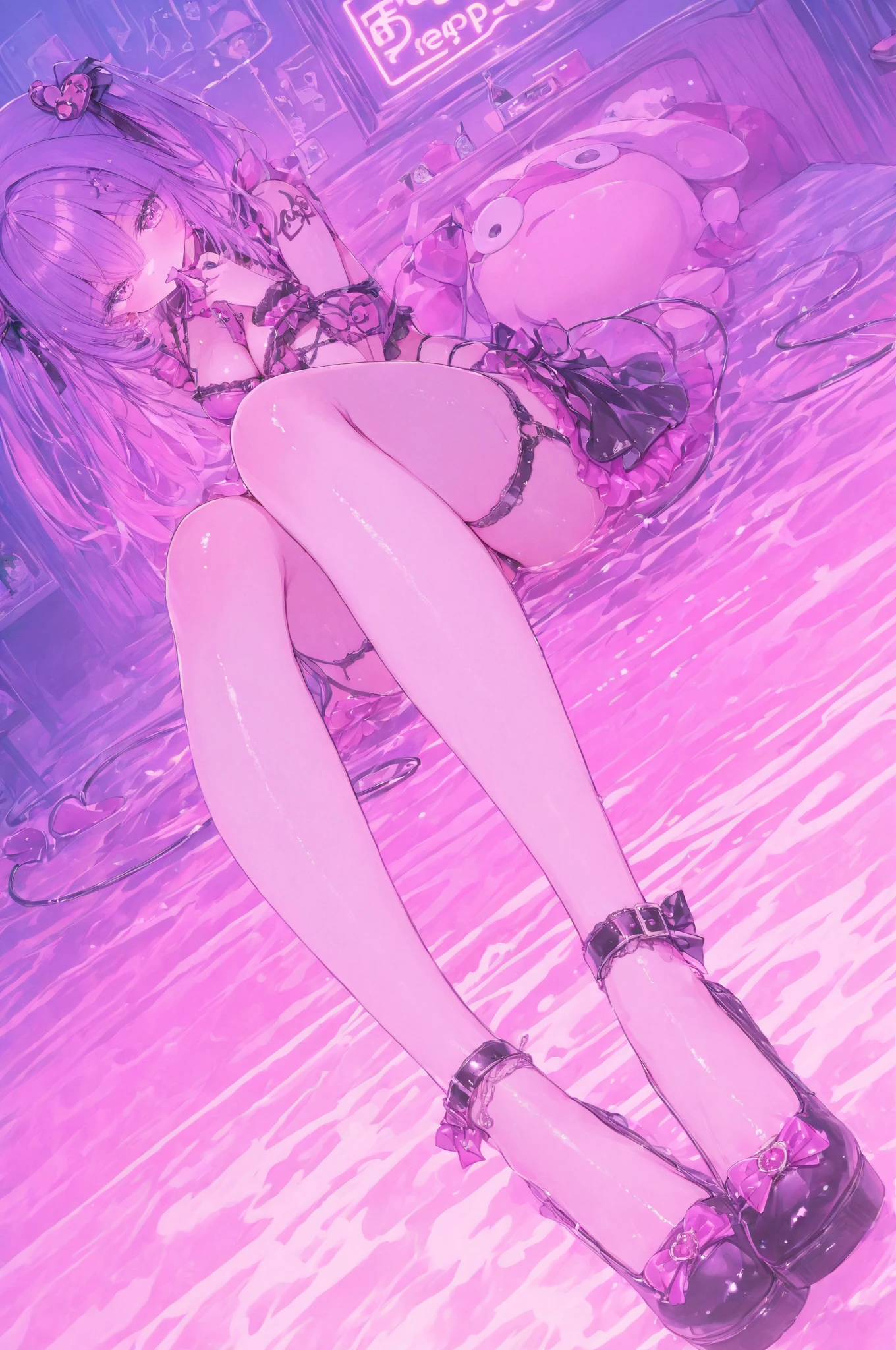sitting by the pool、Dipping feet in the pool、Inserting a vibrator into your、blush、The vibrator overflows with pussy juice、The vibration of the vibrator makes her pussy juice drip、Vibrator Masturbation、Horny girl、、Her pussy juice is dripping down to the ground、Stringy pussy juice、A young girl with a baby face、Lingerie in skimpy、Lace Stockings((A vibrator is inserted and operated, causing her pussy juice to overflow and she faints in agony.))(Angle from below)