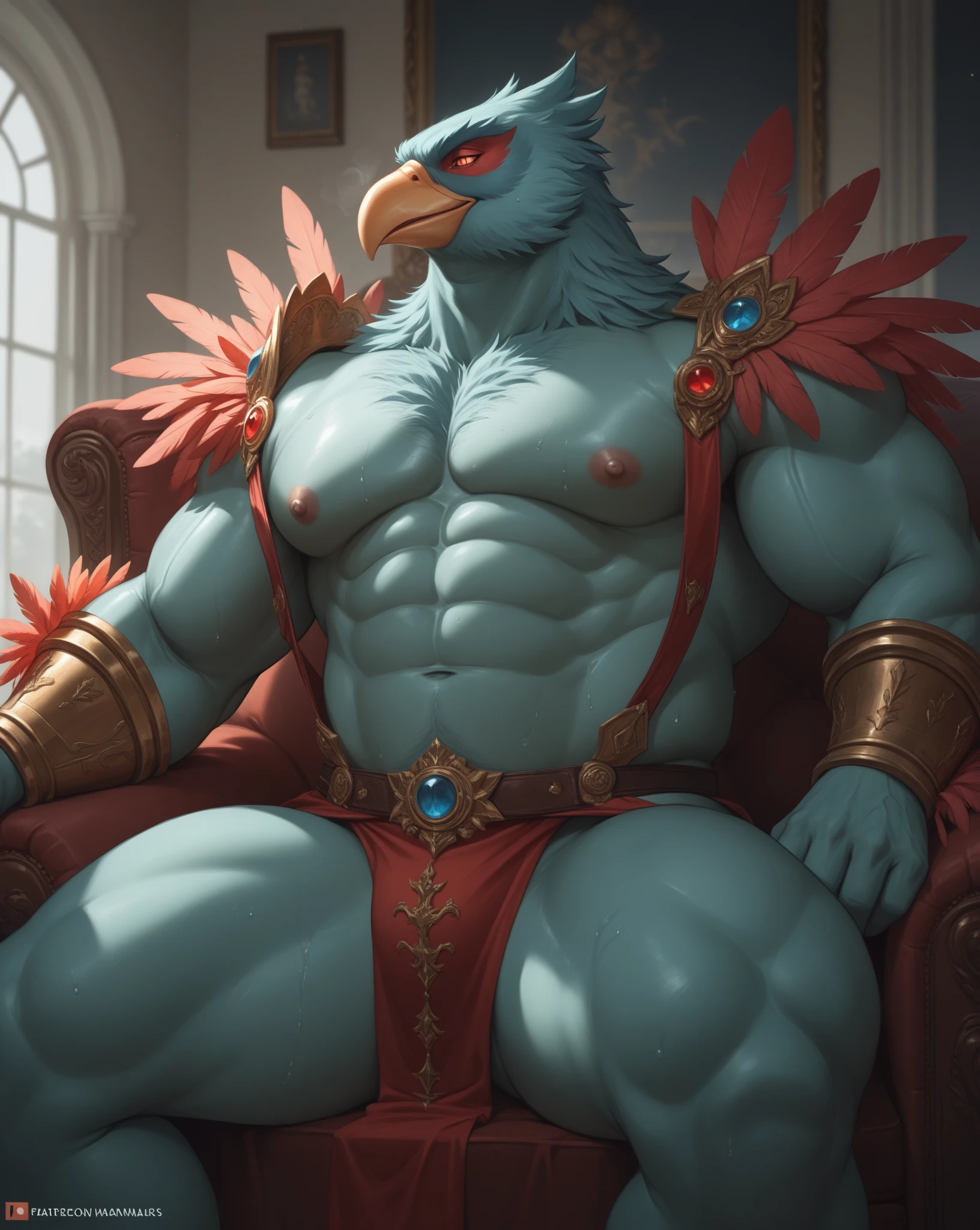 Many semen squirts come out exaggerated, Ele tem comprida barba Grande, (((He has the head and wings of an eagle))), ( ele veste jaqueta jeans branca aberta
mangas vermelhas) is sitting on a luxurious sofa, | intrincado detalhado| the scale| hiper-realista| Cinematic lighting| Arte Digital| estilo conceito arjrny-v4,
,
He doesn't wear clothes, visão de low angle, eye level shot (virilha), personagem solo,Just huge morbid thighs, gordinhas, extremamente grossas;,work-πrhyme, melhor qualidade, (vista frontal), (vista da minhoca'olhos), perspectiva do olho do minhoca, low angle,
Kemono, caverna, macho, (barrigudo
), Direction: Daeni Pinho, (por ruaidri), por virtyalfobo,
pornographic ,
por Hyaku, por darkgem, por zixiong, pernas abertas sentado na cadeira, visão de low angle, eye level shot (virilha),
very thick strong arm, Obese thighs extremely thick belly immense morbid Fat Chubby loaded
, speedo vermelho, vestir'I am not'I am not'I am not'I don't wear clothes, vestir'I am not'I am not'I am not'I don't wear shirts,
with hands Gesturing with hands holding testicle with hand,
((genital Masculino glande peniana tamanho anormal, phallus size gigantic phallus super long phallus inclined fallen, fallen balls)),
sensualizing with the hand on the crotch, Acariciando as bolas,
ejaculando exageradamente, gozando sem limites, Jorrando jatos de esperma da glande peniana,
corpo muito suado, suor extremo no corpo.
Big tongue laughing. Genital Masculino tamanho largo exagerado GG comprido e
norme
.Genital Masculino tamanho hiper longo, genital Masculino tamanho Gigantescos, genital Masculino tamanho anormal, genital Masculino super comprido, Grande porra, gozar muito, gozando muito exagerado, massive intense creamy abnormal ejaculation. There is green purple yellow orange white smoke in the scene on the right and left side