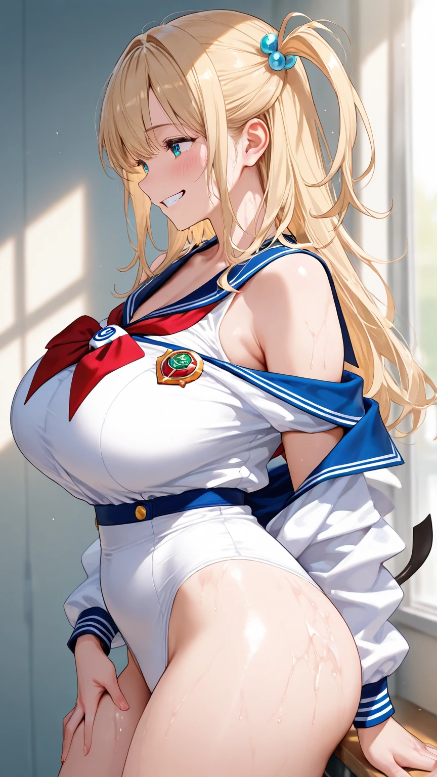 (((score_9, score_8_up, score_7_up,
1girl,solo,long hair,blonde hair,green eyes,ahoge,white hairpin,hair intakes,bow,hairclip))),((Perfect body,))((Super beautiful,))((High quality,)), (sweaty,) (wet all over,) blush,saliva, steam,((iyojima anzu, blond hair,green eye,))sweat, Sweaty and wet all over,((gigantic breast)),((Perfect body,))((Super beautiful,))((High quality,))((Cheerleader costume,,)),pov,Looking at Viewer,Heavy breathing, sweat,Rough breathing, sweaty body,Blushing, looking shyly smile,wet all over,Closed mouth,Soak in the hot springs in the open-air bath at midnight,nipple,half open eyes,