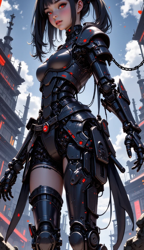 (masterpiece, best quality, detailed, aesthetic, vibrant colors, moonlight), surreal, (fantastical), (moody), (solo), full body, (woman), robot, biomechanical limbs, (cybernetic parts), blouse, miniskirt, bob cut, blunt bangs, xuer the cross <lora:~Q?-SA[Wg xuer the cross:0.7>
