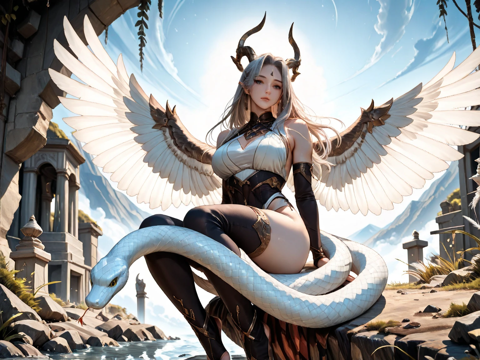 (best quality,4K,8K,height,Masterpiece:1.2), very detailed, realistic, bareเปล่า sexy dragon woman with gold glittering scales, The skin is shiny gold scales., long wavy blonde hair, very playful but mischievous smile, big , gigantic bust, bareเปล่า, bare, Detailed target, vagina in detail, Detailed pussy, sexy pose, Spread your legs, spread pussy lips, playful, Two-color eyes, Heterochromia, passion