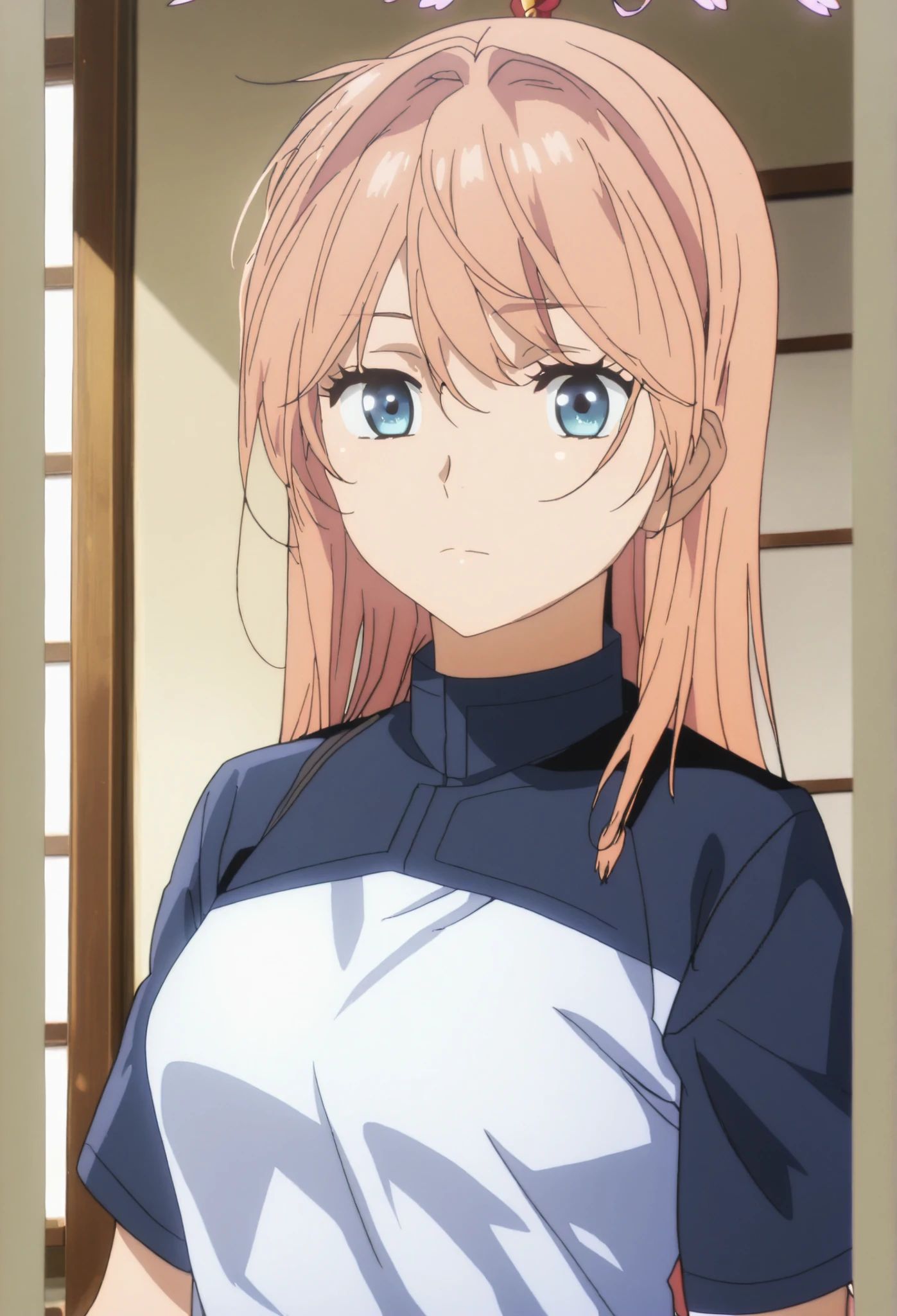 anime screencap, anime coloring, detailed face, safe for work, cute image, jujutsu kaisen girl style
kinomoto sakura, lilac blue eyes, holding, rose hair, long hair, uniform, blazer black, white skirt, , wand, holding wand, hair intakes,