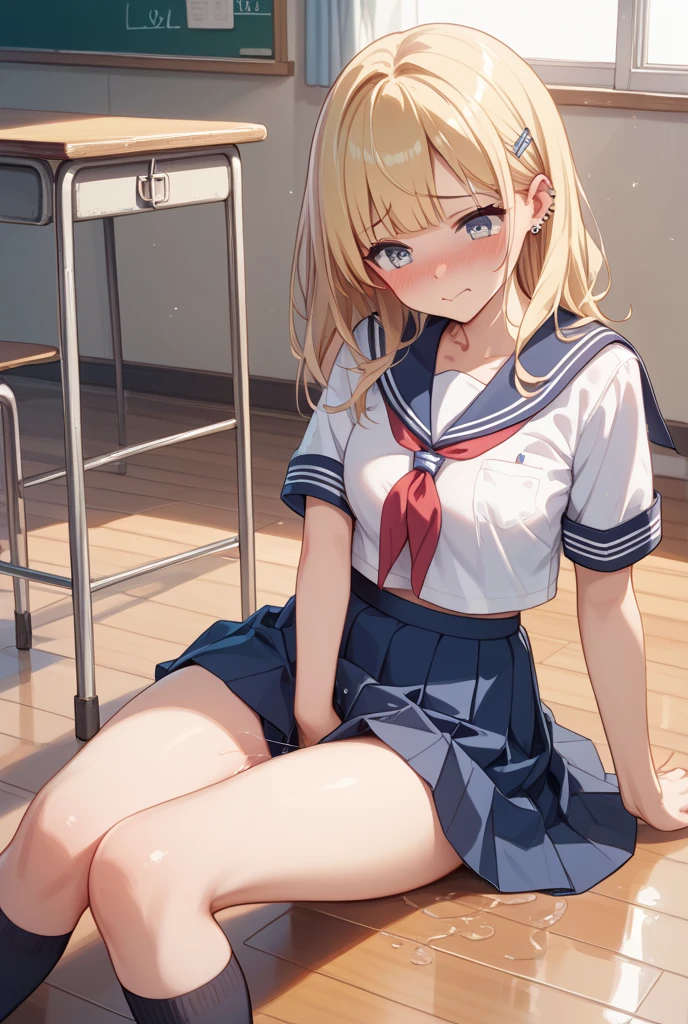 One person！！、Baby Face、Lori、smile、Innocent face、human、6 year old girl、Long Hair、Blonde！、With bangs、small、1st grade elementary school students、Big eyes、barefoot、black eye、cute、Are thin、凄くsmall胸、身長のsmall、体のsmall、Short legs、、With legs apart、School、Schoolの制服、Short sleeve、Bare Skin