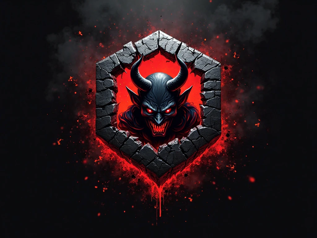 (White background), neon light, demon symbology style, Red color, black and dark gray, on smooth church wall