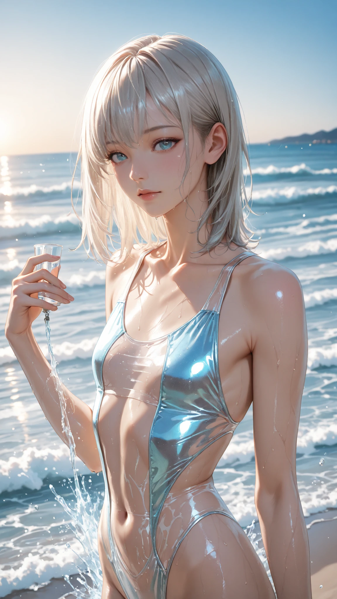 RAW Photos、Realistic、Ultra-realistic、Perfect ???????、Correct skeleton、小さいface、A few girls、 masterpiece、22 years old:1.37、 8K, Very detailed, 、Very detailedな_face_eye、(Moderate breasts:1.34)、cute、Short Bob、Gray eyes、Beautiful proportions、Random color bikini、 細部まで美しいface、Highly realistic photos、((Night Pool、Pool Party、The water surface is illuminated by the lights underneath the pool.、Elaborate lighting、))、Cowboy Shot、Highest quality、Ultra-high resolution、