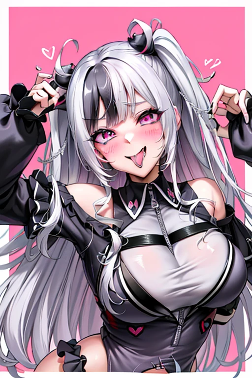 Anime character in body paint with pink glowing fingers、I'm showing my panties, 1girl in, Solo, breasts, thighs thighs thighs thighs, Animal ears, headphones, gloves, elbow groves, Long hair, Leotard, Covered navel, medium breasts, Sweat, Black Leotard, Black Gloves, Very long hair, Looking at Viewer, Twin-tailed, thighs thighs thighs thighs, Skindentation, Bare shoulders, Fox ears, White hair,BrnWshM, head-mounted displays, corruption, Dark Persona, Dark aura, (possessed), Large breasts, electricity, blazing, grinning evily, grin, Sweating, bar code, Barcode tattoo,BrnWshM, head-mounted displays
