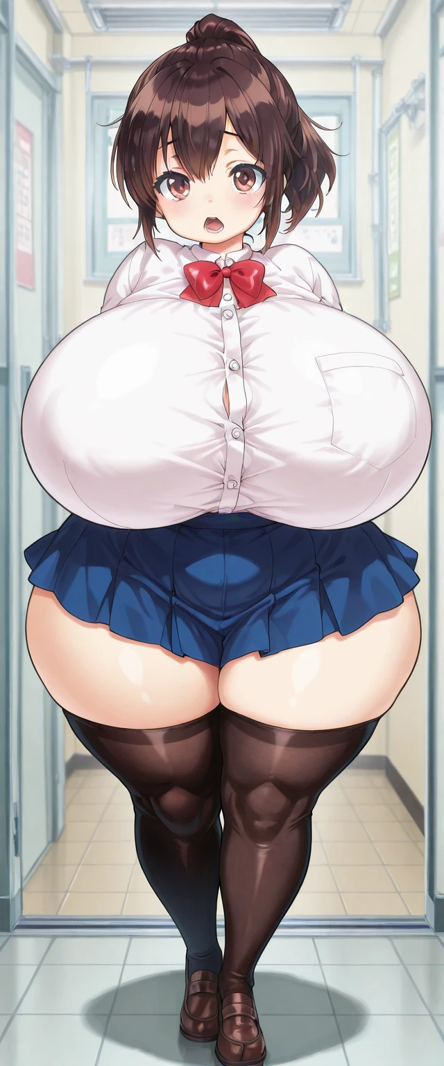 One Girl,Precise five fingers、{Knee-high socks}、(((Wide Hips)))、 (((plump and thick thighs)))、((Big Ass))、(Big Breasts) Embarrassed look、whole body、Sexy pose。