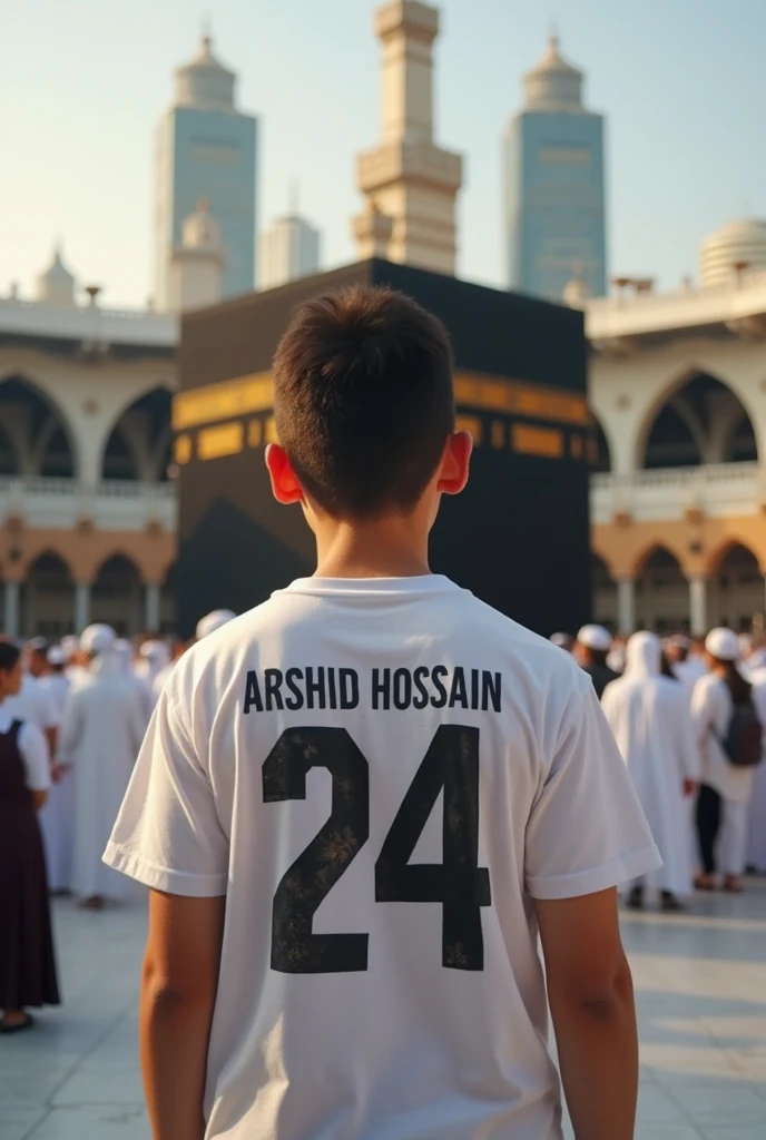A boy with 17 number jersy with name maruf in front mukka kaba ghor backside view