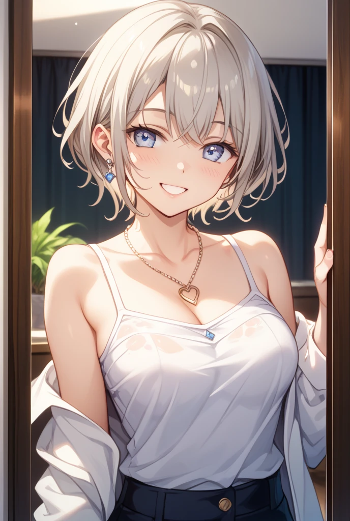 ((Biologically correct limb count))、(( Full-body photo including face))、4K、((Standing position))、masterpiece、((Focus on the face))、((Symmetrical facial features))、Eye for detailed depiction、Beautiful blue-haired woman、Excellent style、Beautiful clavicle、Beautiful feet、Beautiful Hands、Slender body、(stockings、garter belt、High heels）、Facial detailing、Small earrings、necklace、(T-Shirts、Pleated skirt)、Lighting High Heels、tie、sunny、(((Photo frame with white border)))、Seductive posture、((She is sitting with her buttocks thrust back and her upper body arched, looking up.))、Night Pool、(Low - Angle、A camera angle that captures the inside of a skirt from below)、Silk gloves、(((Black Hair、Silver hair)))、(((Moments of ecstasy)))、((Looking back))