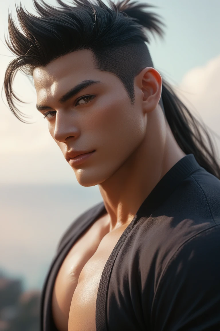 asian male model with long hair on a beach, asian male, south korean male, shirtless, handsome male, jungkook supermodel, male model, attractive male, beautiful young man, gorgeous, Jungkook, Jeon Jungkook, handsome Jungkook, by Jungkook, beautiful male face, Jeon Jungkook, long hair
