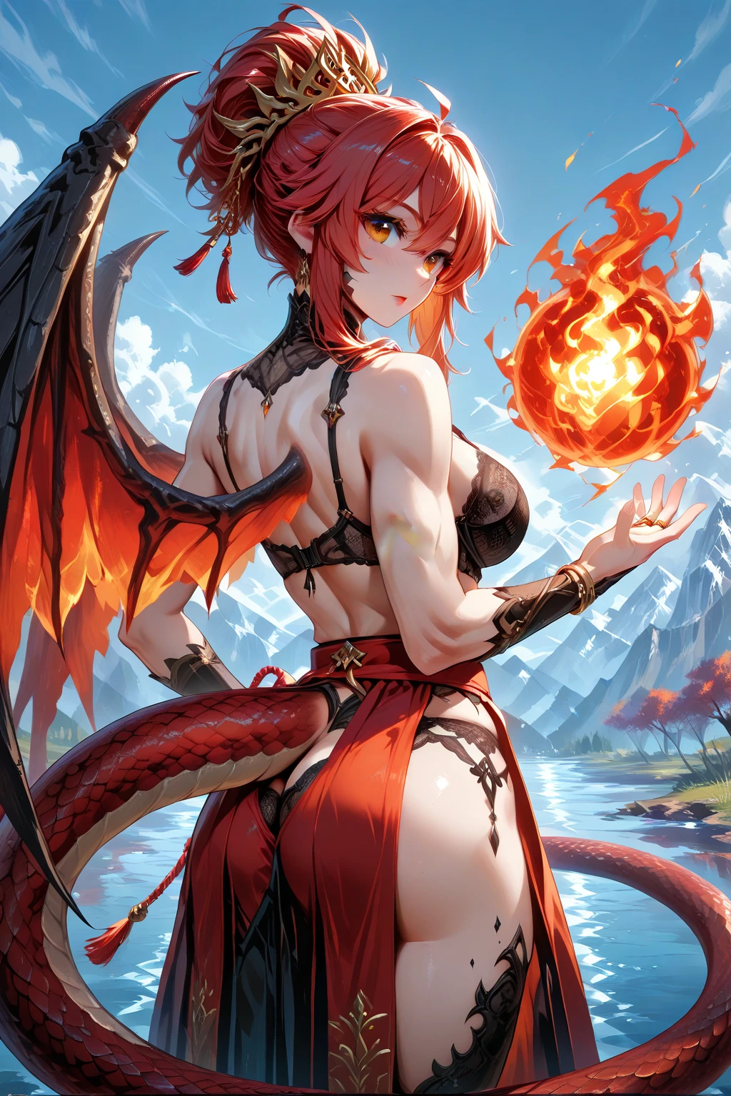 Beastman Dragon Dragon Dragon Man girl Scales on the body scales Horns on head A tail is growing BODY is skin color Scales on hands and feet