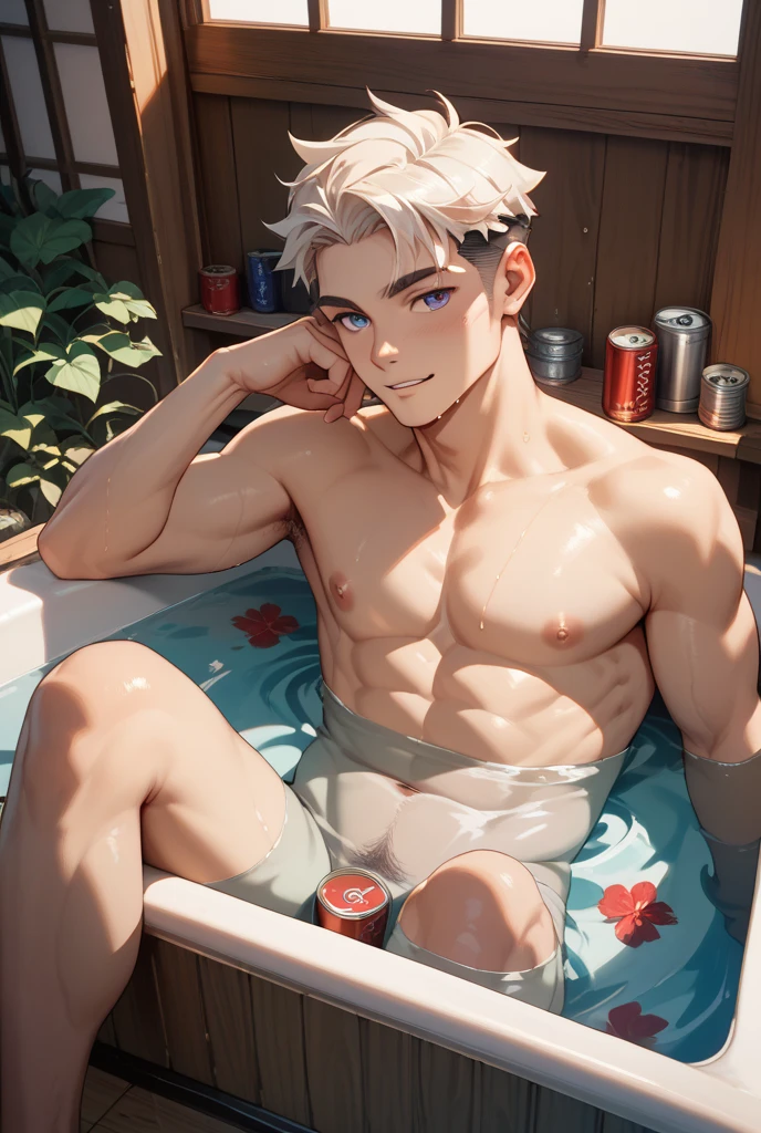 Anime guy sitting in a bathtub shirtless, Hermosa pose de anime, pelo blanco, Anime hombre guapo, Kaworu Nagisa, Chico alto de anime con ojos azules, Chico anime, Personaje masculino de anime, cano, anime. Soft lighting, Joven hombre de anime, Cuerpo del prefecto, Estilo anime masculino, en pixiv, Cabello plateado, Deidad de pelo blanco