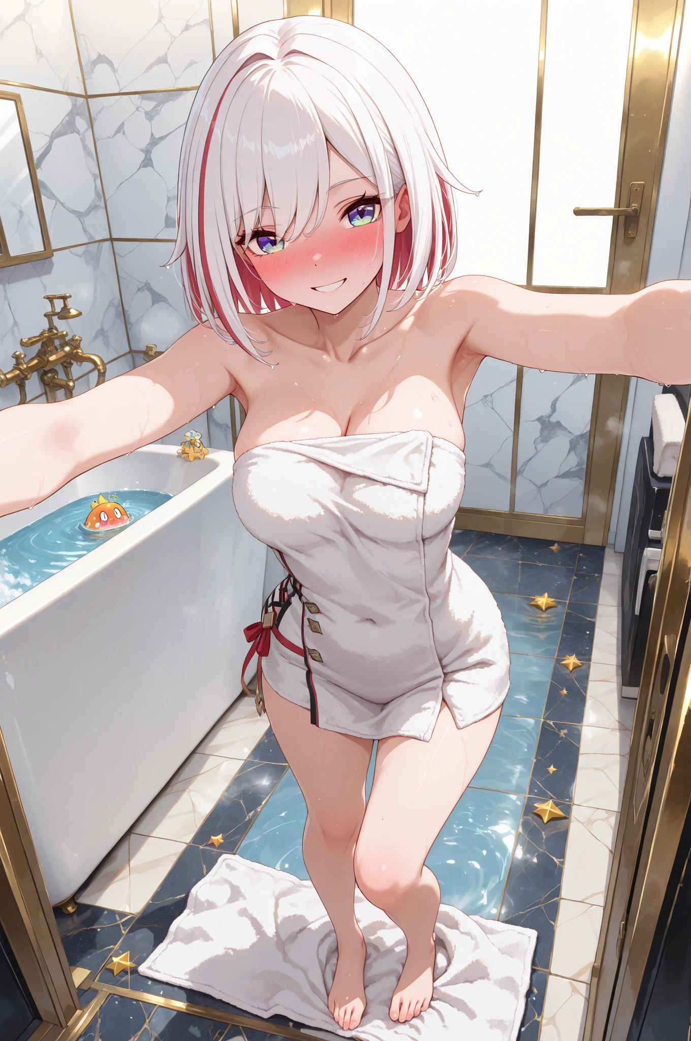 naked girl, only two legs, nsfw, white hair, trapped behind glass, girl inside a pocketwatch