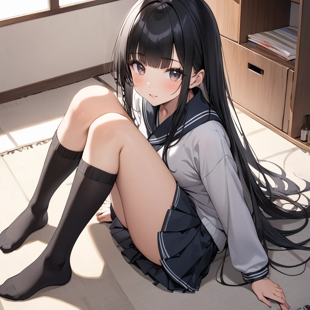 1girl,solo,leg up,barefoot,foot focus,foot up,long hair,brown hair, nurse,in examination room