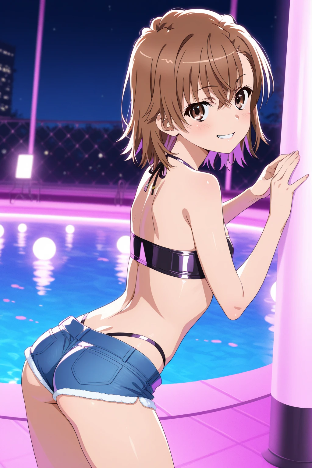 1mujer, solamente, (transparent lingerie) , tetona, sonriente, (ruboroso:1.2), (agarrar los pechos:1.6)