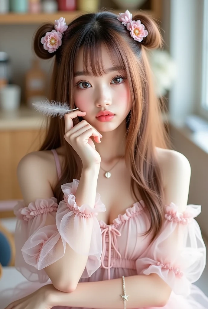 Hay una mujer sentada en una cama con un oso de peluche, muy hermosa linda catgirl, dulce conejita ultrarrealista, sakimichan, chica gato atractiva, tendencia en cgstation, tendencia en cgstation, bella delfina, hermosa joven gatita, ulzzang, chica anime cosplay, encantador y lindo, mini estilo lindo peludo femenino, kemonomimi