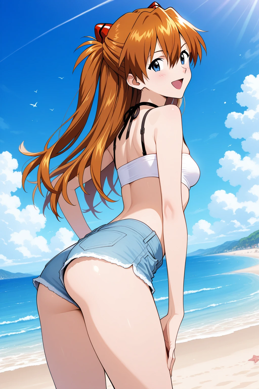Thick ginger Inoue Orihime Manga Bleach squat position bent body ass focus squat face in profile bottom up naked entire body open mouth tongue out rolling eyes ahegao versus tentacle anal penetration gaping anus at beach