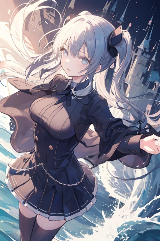 ((high resolution　Black Hair　Long Hair　Dull blue eyes　uniform　Lonely　despair))　((necklace　Tears　gloves))　(New York at Night　Distorted Space-Time　star　moon)　Catch the wind　Light