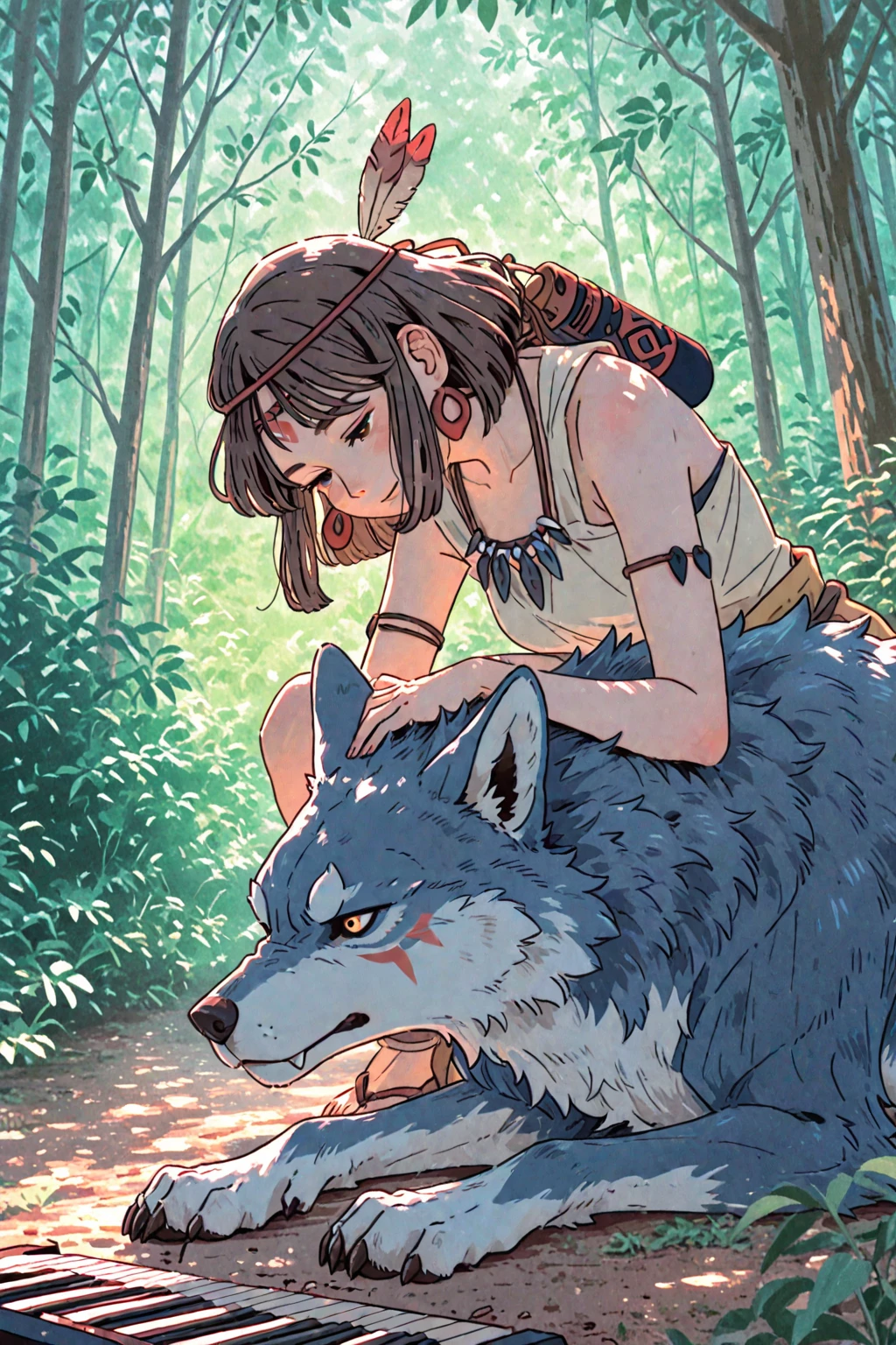 <lora:Elfquest_Leetah-35:0.75> eetah, pointy ears, necklace, crop top, red top:1.1, cleavage, midriff, blue skirt, long skirt, yellow frills, red boots, riding a wolf, wolf mount, starry night, high contrast, sharp focus, masterpiece, best quality, highly detailed, HDR, highest quality, highres, sharp focus, 8k, 16k, skin pores, dynamic lights, realistic shadows, best shading, award winning masterpiece