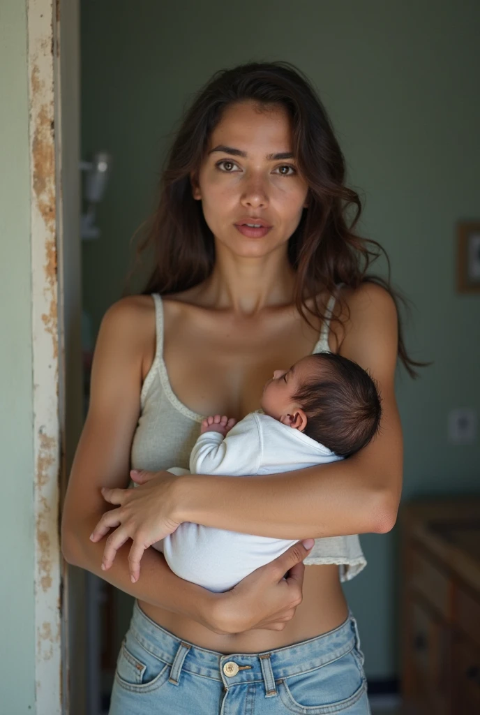 beautiful white girl holding a black baby