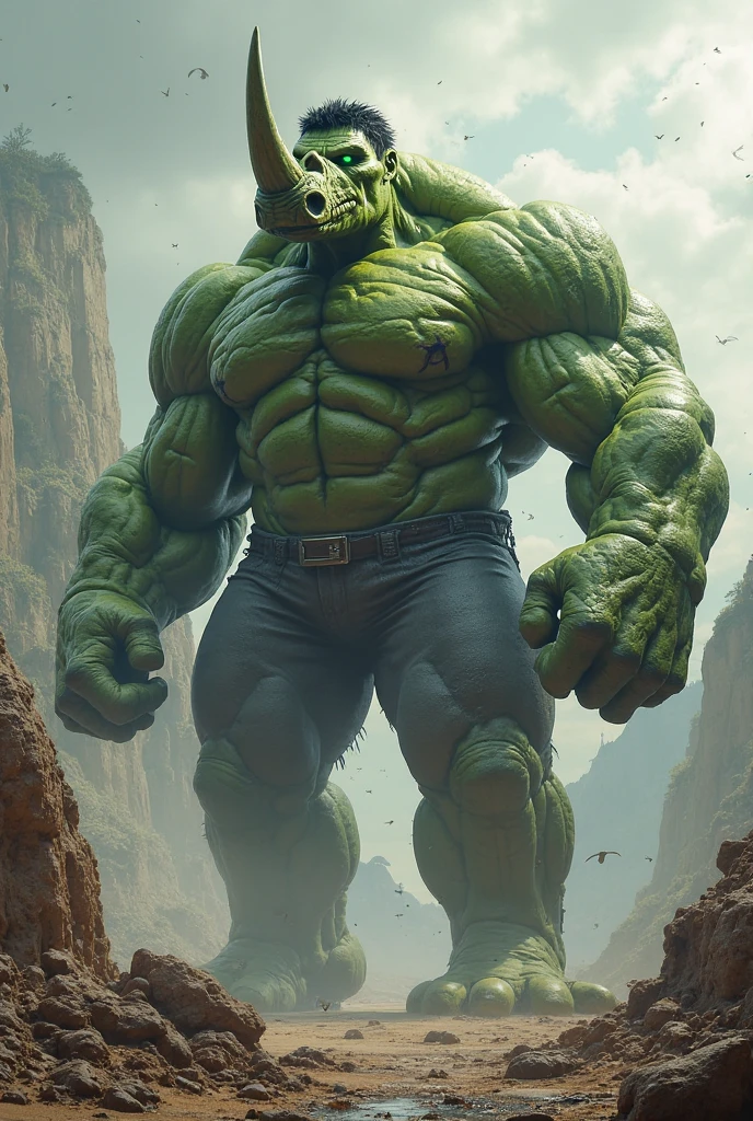 movie character the incredible hulk, in the middle of an environment from another planet.