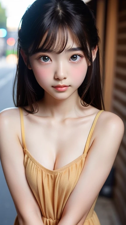 close up, (RAW photo:1.2), (realistic), beautiful detailed girl, very detailed eyes and face, beautiful and fine eyes, huge file size, High resolution, very detailed, highest quality, [table top:1.6], figure, very detailed, small details, highest quality, 8k wallpaper, movie lighting, 15 year old Japanese junior high school student, long hair, sing in white underwear, Earnest look, Under a star-filled sky, sing on a small hill, Fantastic sight, underwear only, slender body, young face, small breasts, A ray of light descends from the starry sky, 