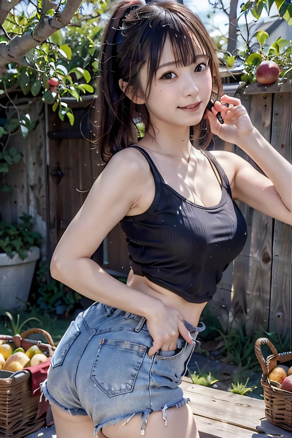 Six flowers, Affluent backstreets, Black Hair, blue eyes, Long Hair, orange Scrunchie, Scrunchie, wrist Scrunchie,happy smile, smile, Open your mouth,Cold shoulder tops,Short sleeve,skinny pants,Stiletto heels,walking,morning,morning陽,The sun is rising,As if your whole body is in the illustration,Looking down from above,
Destroy outdoors, city,construction area,
壊す looking at viewer, Systemic
break (masterpiece:1.2), Highest quality, High resolution, unity 8k wallpaper, (shape:0.8), (Beautiful details:1.6), Highly detailed face, Perfect lighting, Extremely detailed CG, (Perfect hands, Perfect Anatomy),