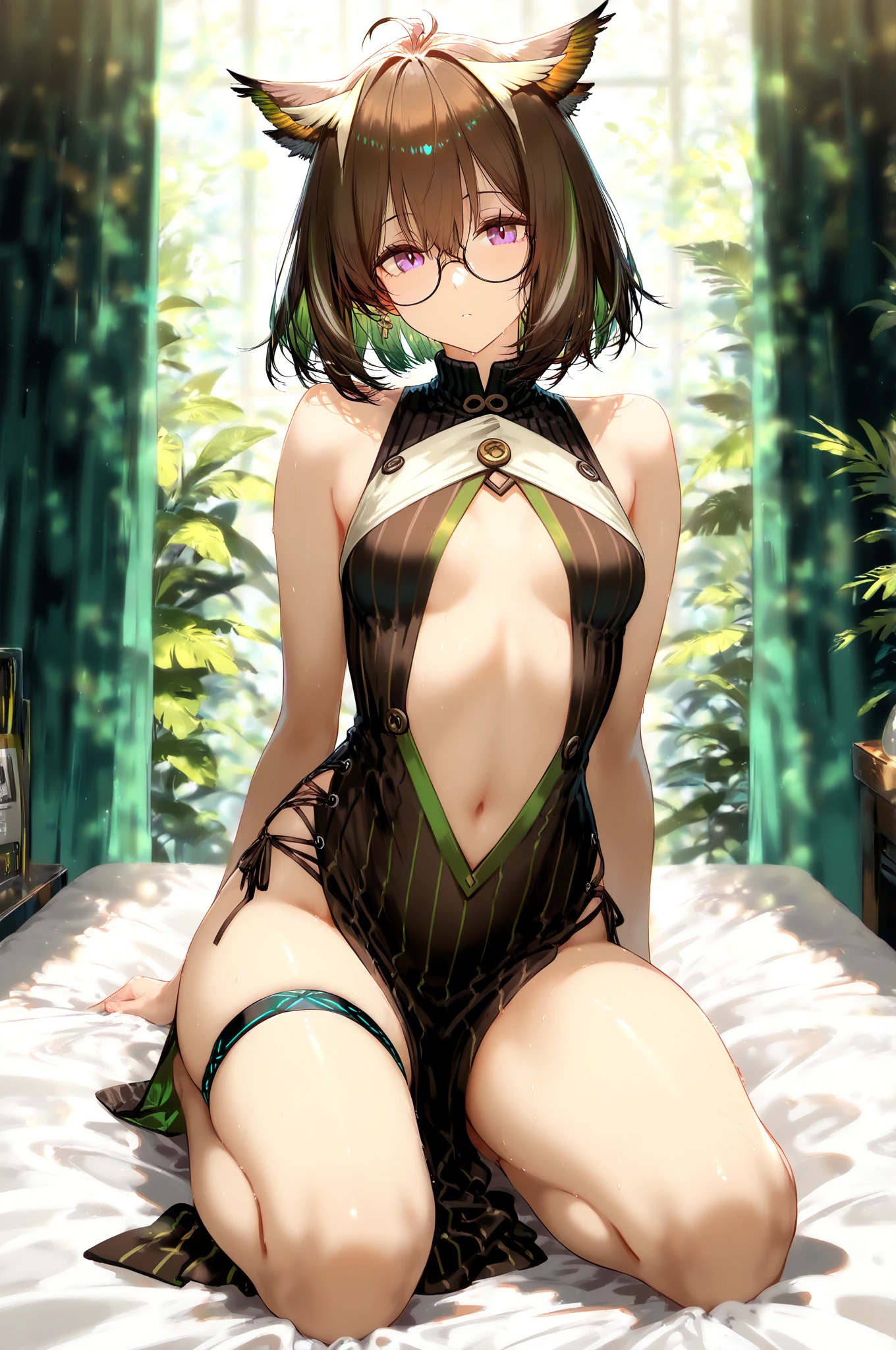 Anime art style,High resolution, high quality, One girl, Anime Girls,Brown long hair, Brown eyes, Green glasses,heart shaped pupils,Sunburned skin, Super big breasts, HH-sized breasts,beautiful breasts,(Big Ass),beautiful ass,Embarrassed,sweat,Wet,((open legs)),((High leg)),Standing Split,(She only wore a basic swimsuit with gold glitter and pumps.、She is squatting with her legs wide open to show her crotch.:1.5)、(The shoulders of the swimsuit are tank top type with no decoration)、(The waist of the swimsuit is a high-cut leotard type)、(Swimwear has a shiny texture),Embarrassed,
(Pussy close up),(Pussy Focus,From before:1.3),(?????? Body Twist:1.6),(shame:1.6),(??????:1.6),
(Urge to urinate:1.6),(Urination Desire:1.1), (Urge to urinate:1.3), (Person urinating:1.6), (An urgent need to go to the toilet:1.2), (bladder full:1.3),(Yellow pee:1.6),(Golden pee 1.6),(Peeing),