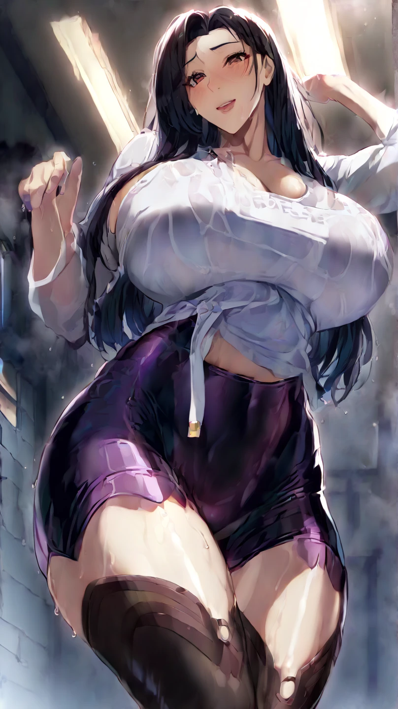 1girl,18yo,perfect hands, perfect finger,perfect anatomy, masterpiece, best quality,realistic, hyperrealistic, 16k hdr,kokouen_wz, black hair, long hair,antenna hair, (red fingerless gloves), see through chinese clothes, (gorgeous china dress:1.1), white dress, ahoge, hair slicked back, magatama earrings, dress, modeling,outdoor,large breasts,sexy pose,from below,sweat,spread legs,standing,(strong wind,BreastLift:1.2),micro panty