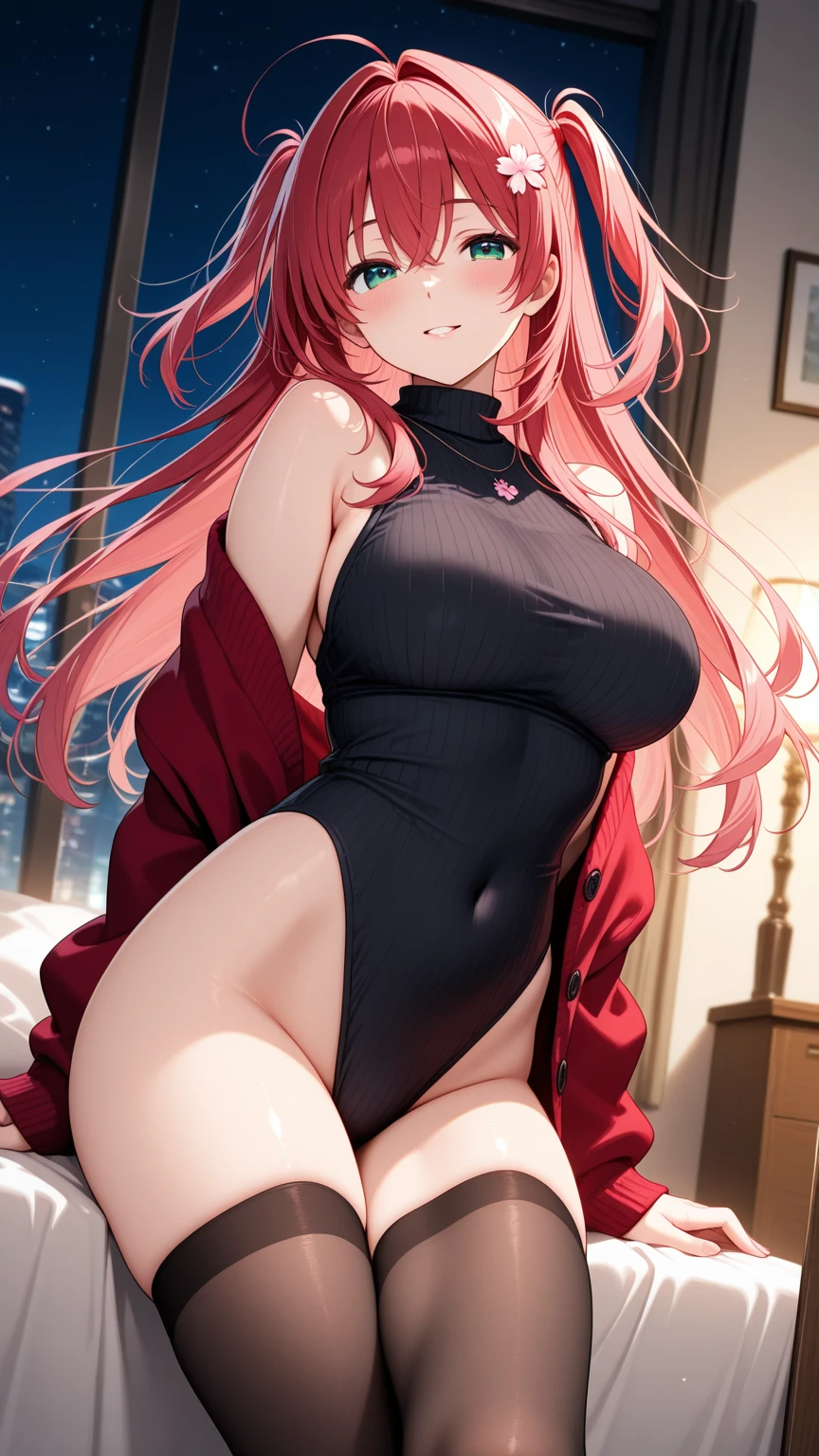 (melhor qualidade:1.3), (qualidade 4K),yor, (huge breasts:1.5),(beautiful detailed eyes), (smile:1.2), (closed mouth),   ,  blush, standing, pants,wearing crop top, wearing red panties, exposed thighs, sexy wide hips ,huge breasts, horns, huge ass,   ,, large aparture, Professional Lighting, Sony A7R4, Zessie 50mm f1.8,Beautiful detailed eyes,