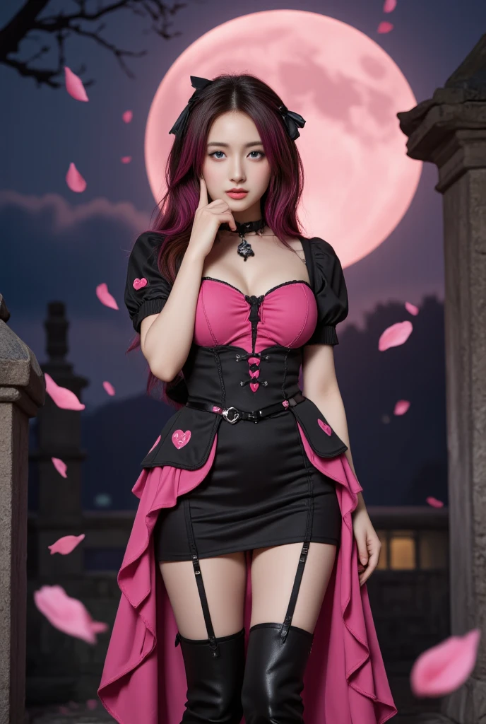 sexy Thai model who controls poison、smiling face、lipgloss、long lashes、gothic makeup、look at the camera、full body Esbian、、sparkling poisoned flower costume、、、、sparkling Colorful short hair、secrete poison、skull hair accessories、ultra detailed tights、shiny sparkling flowers background