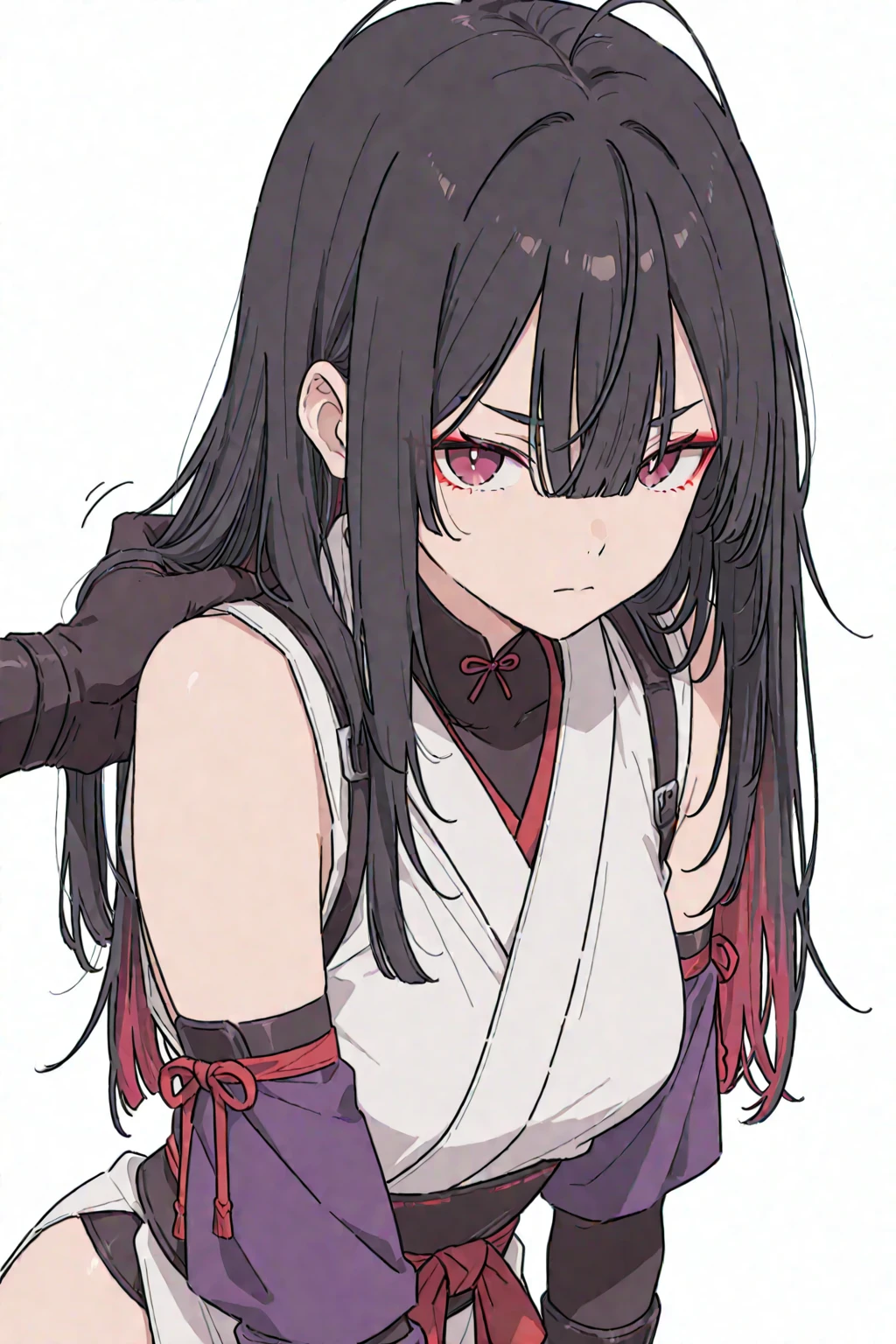 girl, Sixteen years old, black hair, brown eyes, black turtleneck, and pants Studio Pierrot style anime, Straight hair, small eyes like Itachi Uchiha