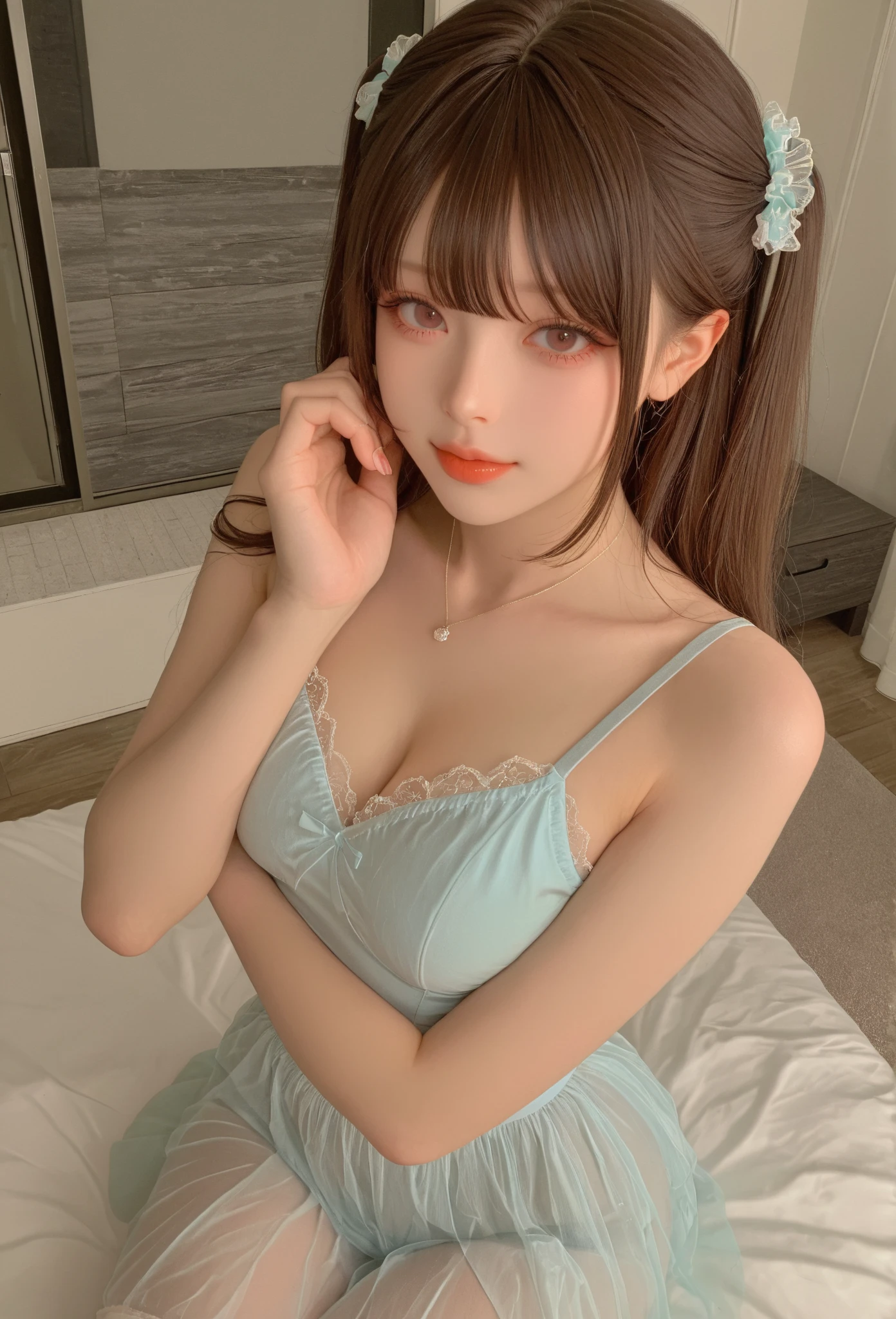 Dressing room、Super detailed、Particles of light:0.5、Beautiful Eyes、Mouth half open、Natural Texture、Mature slender beauty、、Small breasteteora Austria (Meteora Austria) - Re:CREATORS (Re:Creators)、Off the shoulder、sexual temptation、