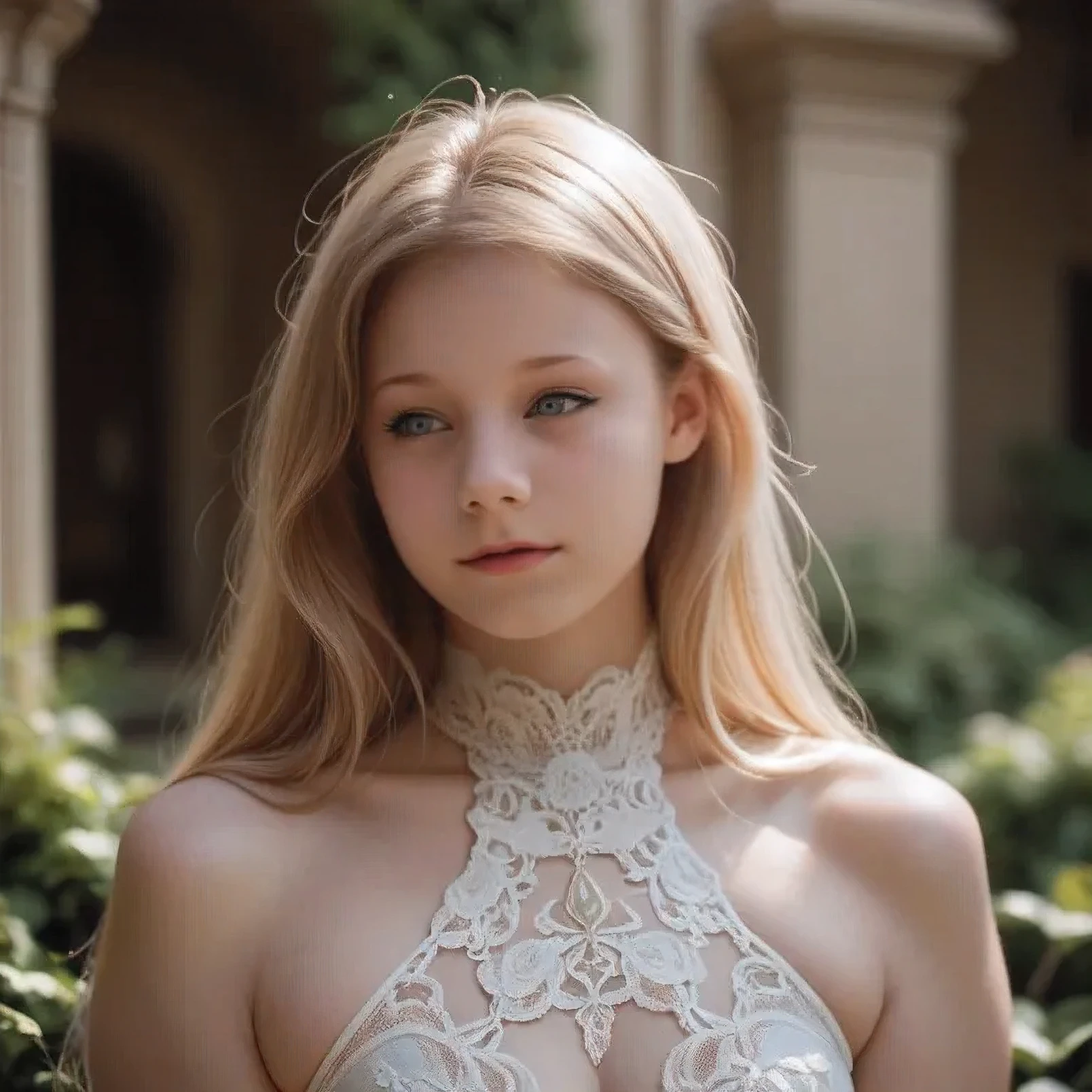 ((best quality)), ((masterpiece)), (detailed), walking in Tunbridge Wells, Kent , England, 1woman, very long blonde hair, summer time