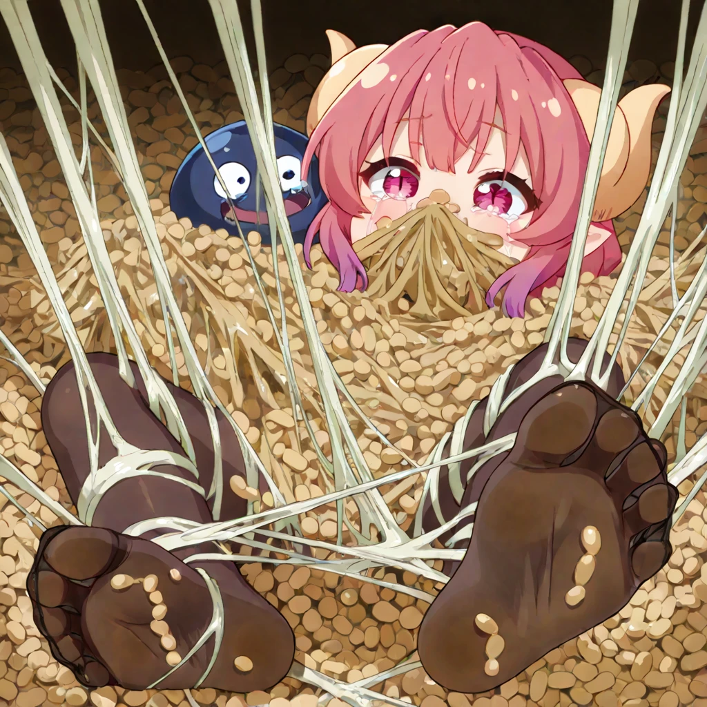 2 girls, trapped within sticky slimy cocoons made of silk, surrounded by worms