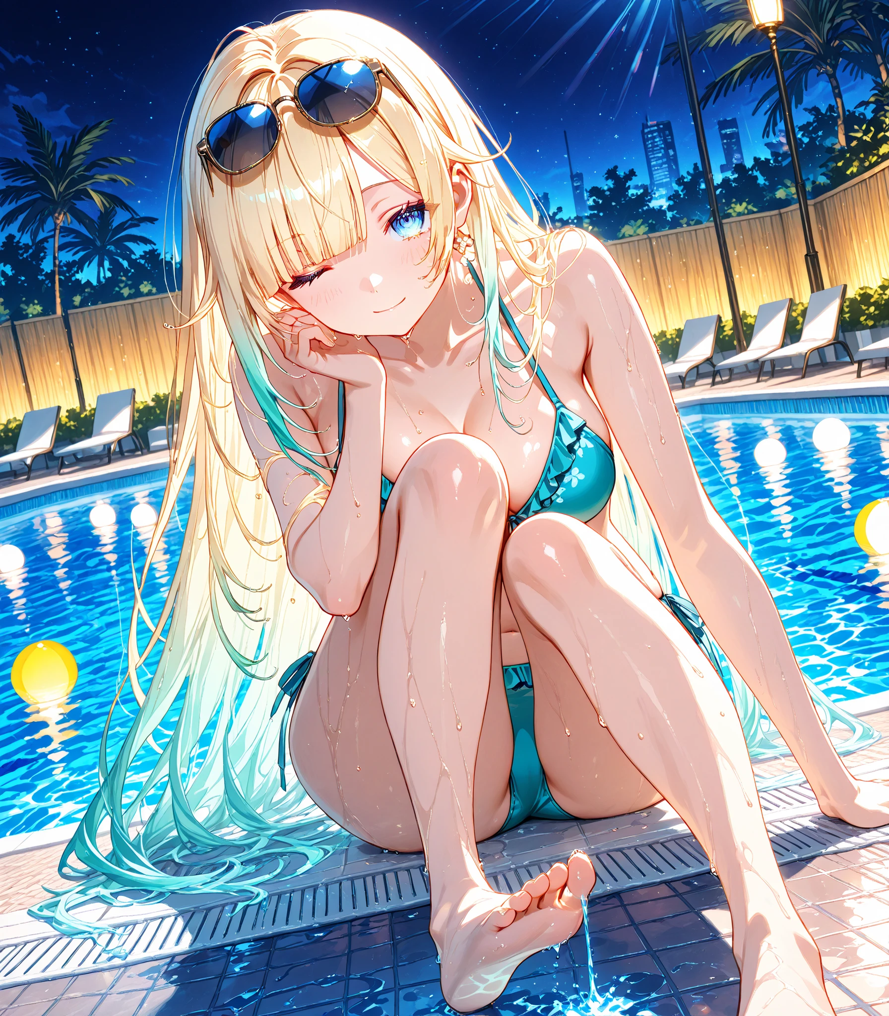 masterpiece, highest quality, ,highest quality, High resolution, highly detailed face,、official、Ocean、Micro bikini on the edge、NSFW、full body shot