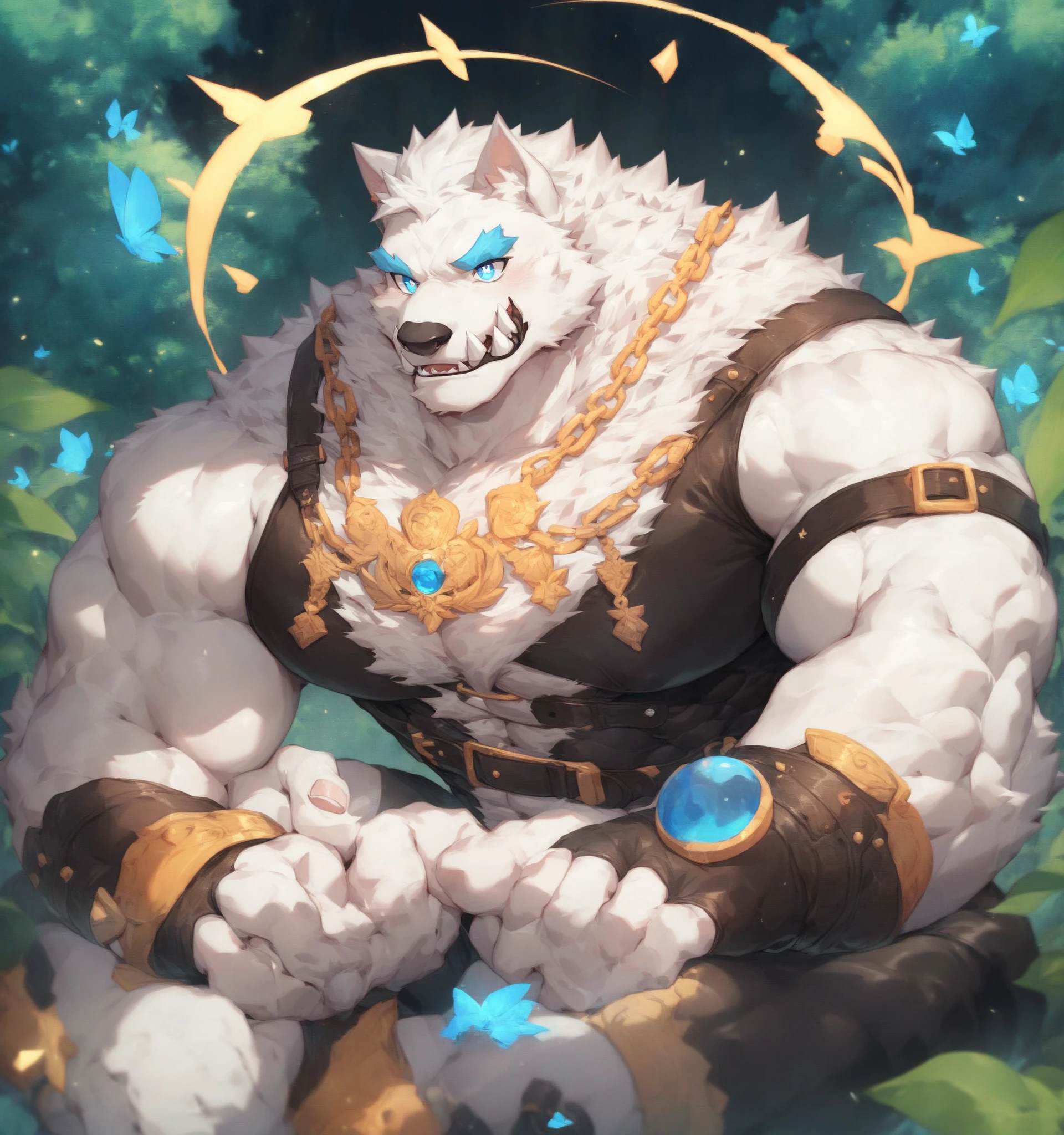 Aix:detailed sword,Detailed hands,Detailed hands指,Detailed face，Strong chubby furry male white wolf bear,Detailed RPG background,white hair,Blackbeard,huge and powerful arms,Huge and strong  muscles,huge and powerful belly,convex，Tattered laundry，The clothes on the body are in tatters，Lie flat on the ground，super detailed,intricate details,Sunlight,cave background(best quality,4K,8k,high resolution,masterpiece:1.2),Special level or aboveEdit,actual:1.37,HD,超HD,extremely detailed description,professional,bright colors,Bokeh