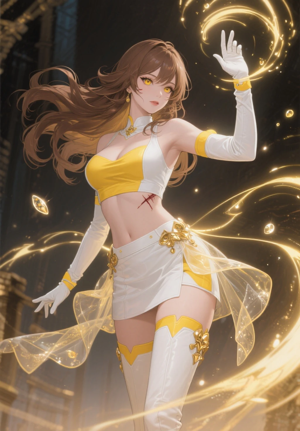 Kurokawa Gold(1z game),1个Giant Breast Girl, Alone,looking at viewert,8K, beautiful light up,symbolic shape_pupils, Sparkling_The eye, star_pupils, As estrelas_(symbol),